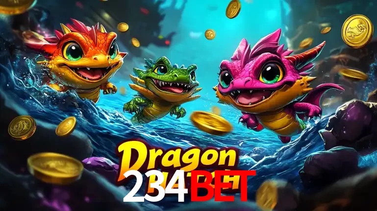 Arte promocional do jogo Dragon Hatch com três adoráveis dragões bebês nadando entre moedas de ouro, um dos slots mais divertidos para jogar no cassino 234BET.