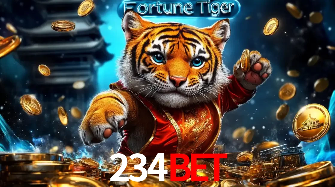 Imagem promocional do jogo de slot Fortune Tiger, com um tigre majestoso em traje tradicional cercado por uma fortuna em moedas de ouro, disponível agora no cassino 234BET.