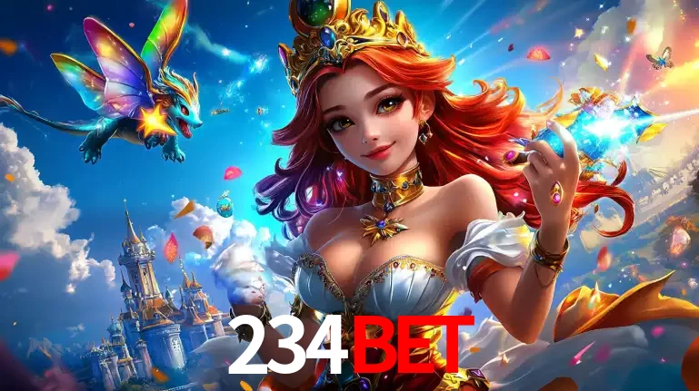 A princesa de um reino de fantasia mágico, com seu pequeno dragão, apresentando um mundo de prêmios encantados nos jogos de caça-níqueis do cassino 234BET.